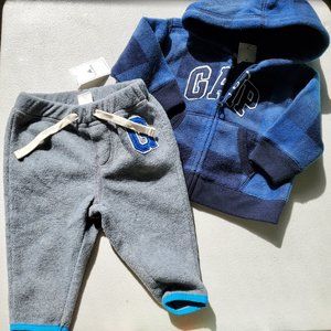 Gap Boys 3-6 Months Fleece Hoodie Jacket with Fleece Bottoms Winter NEW Gray